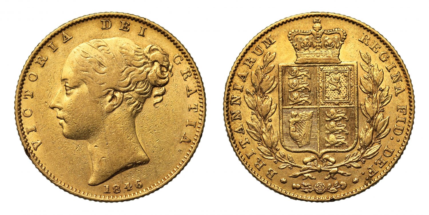Victoria 1846 Sovereign, 4 over inverted 4 in date