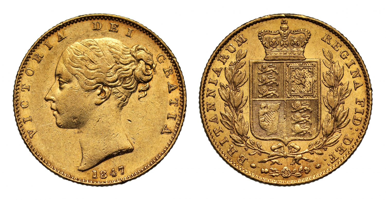 Victoria 1847 Sovereign, first young head