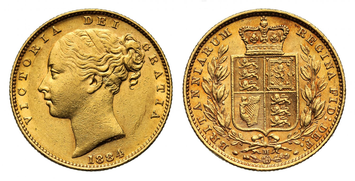 Victoria 1884 M shield back Sovereign