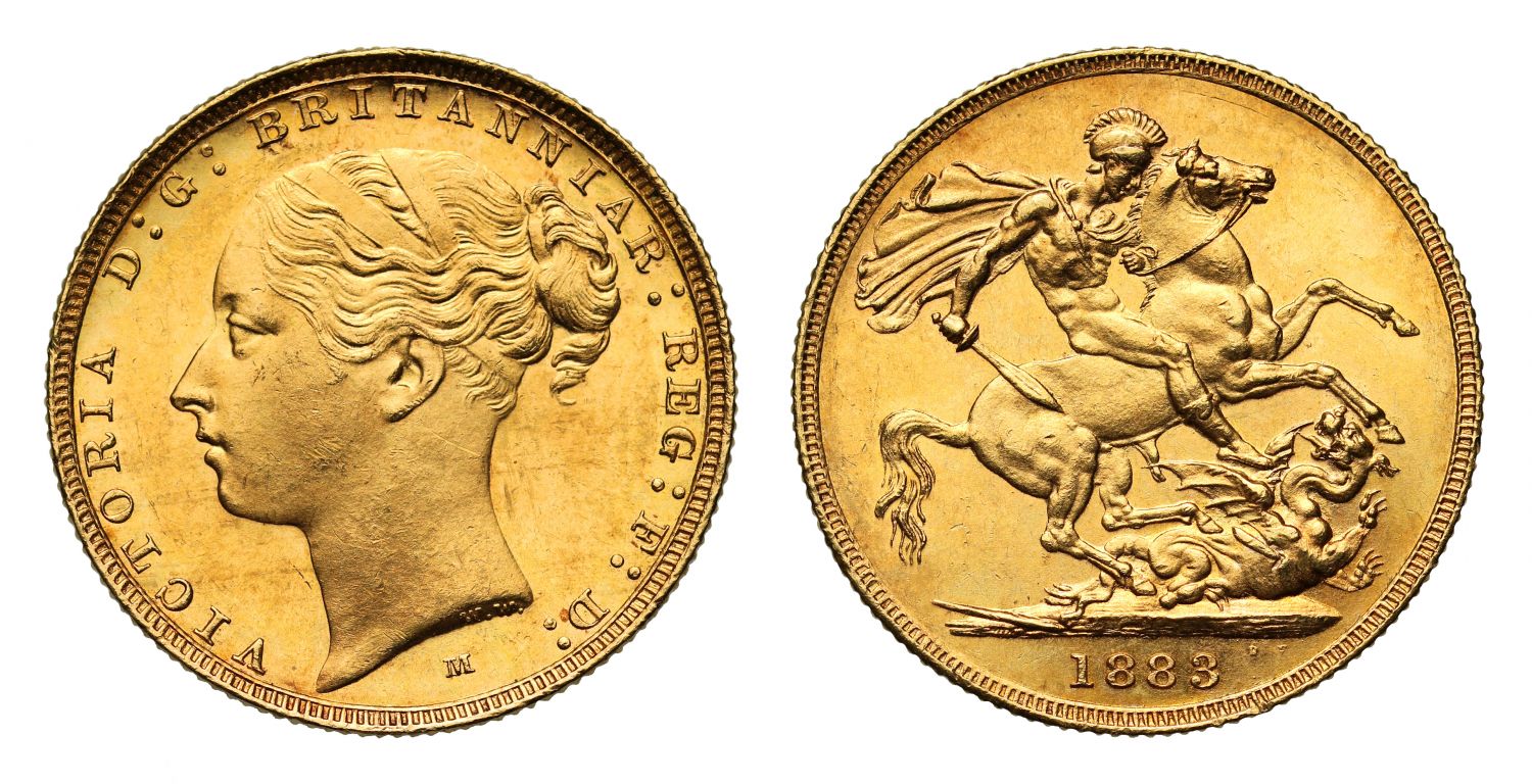 Victoria 1883 M Sovereign, Melbourne, WW raised, short tail, no stops BP