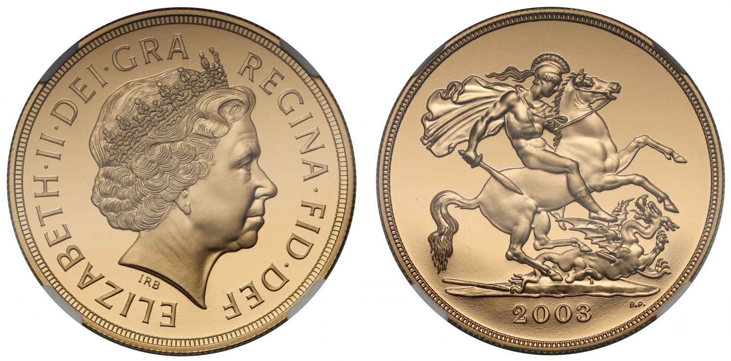 Elizabeth II 2003 proof Five-Pounds PF70 ULTRA CAMEO