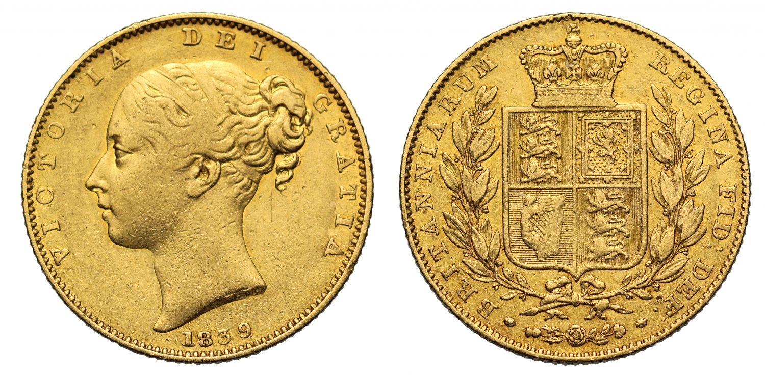 Victoria 1839 Sovereign, very rare second year of reign, small mintage