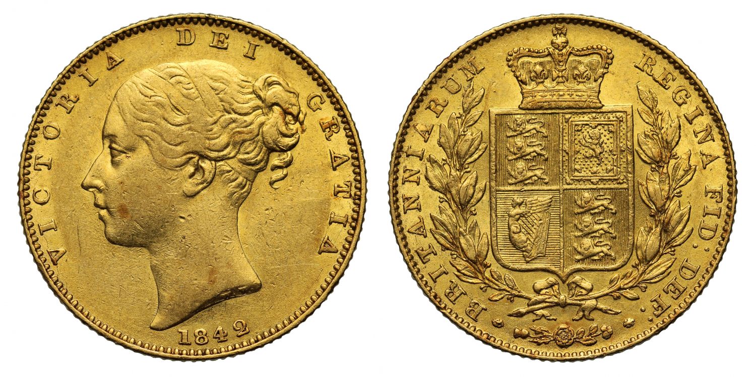 Victoria 1842 Sovereign, unbarred As in GRATIA