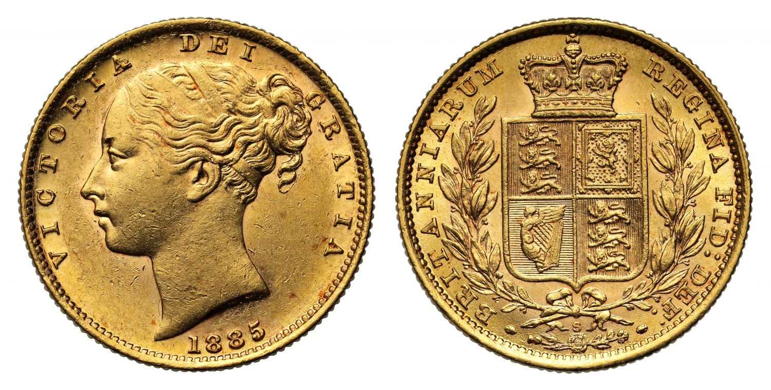 Victoria 1885 S Sovereign, shield reverse