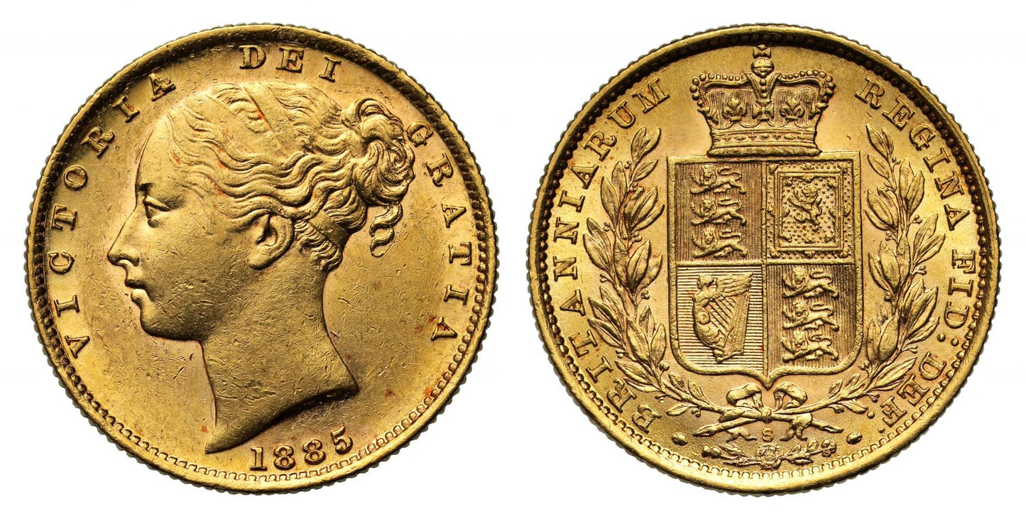 Victoria 1885 S Sovereign, shield reverse