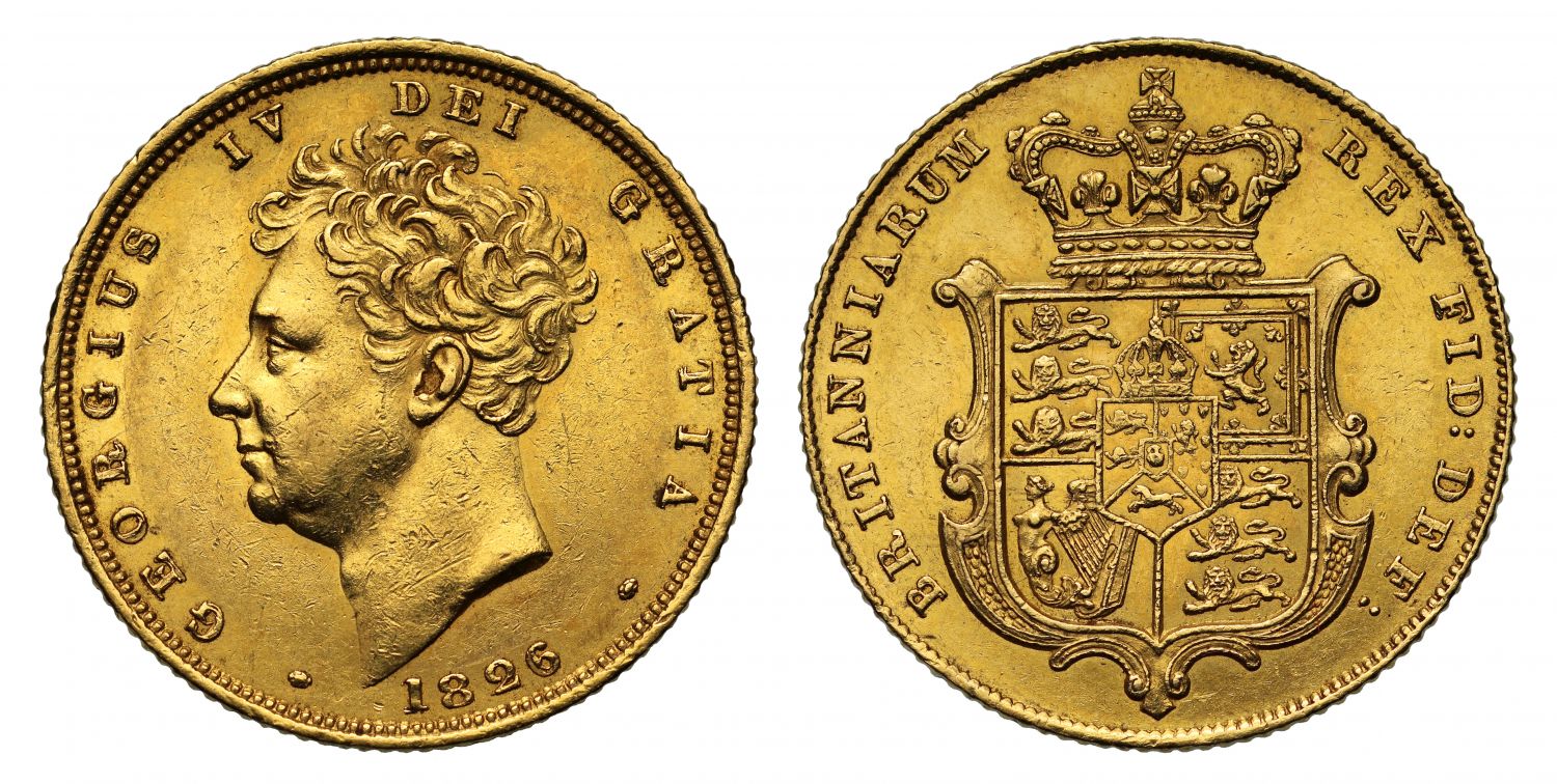 George IV 1826 Sovereign, with 6 of date struck over smaller. Ex Bentley lot 956