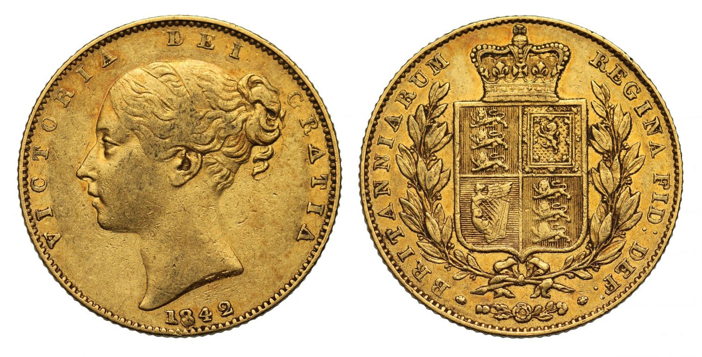 Victoria 1842 Sovereign, closed 2 variety
