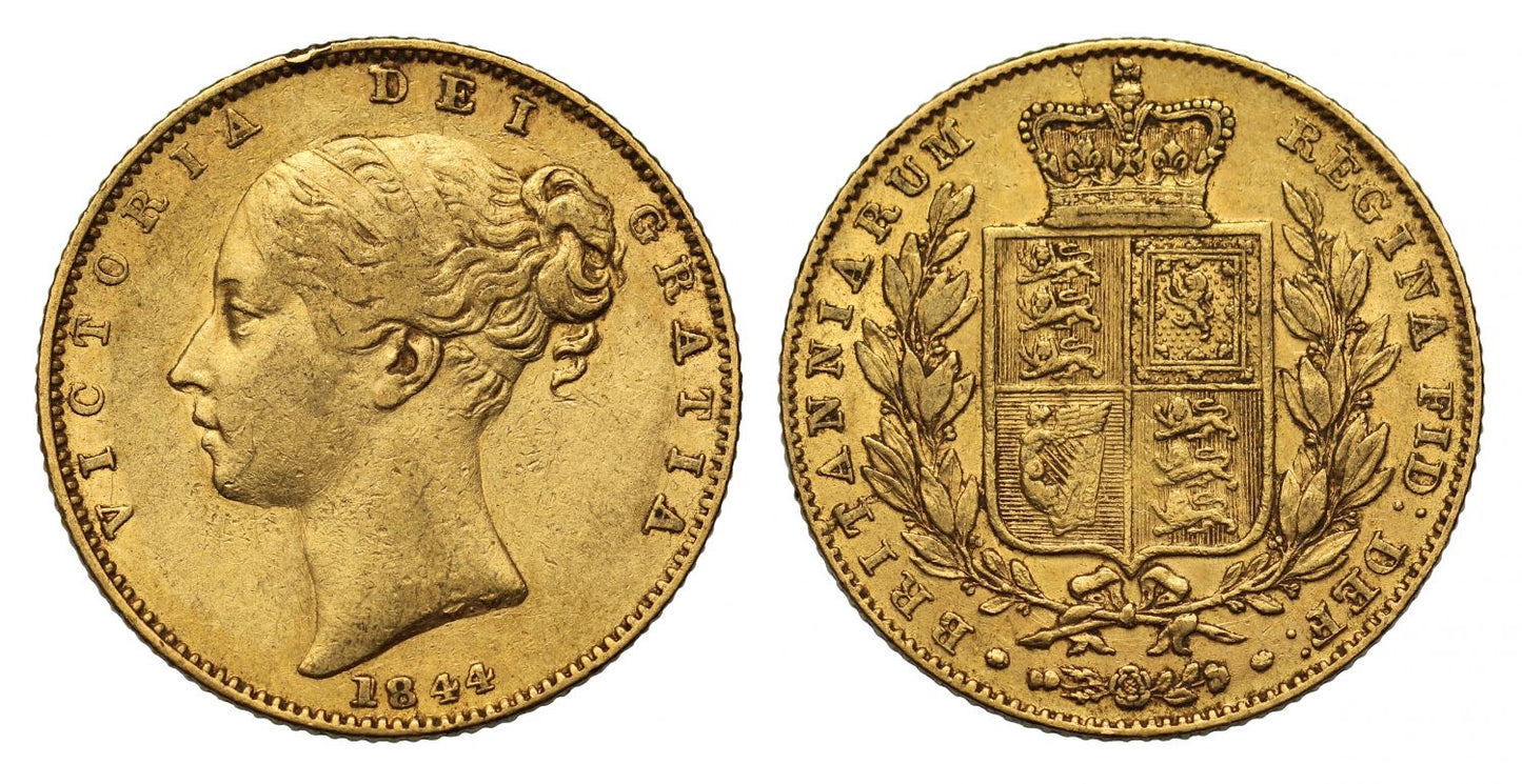 Victoria 1844 Sovereign, small low 44