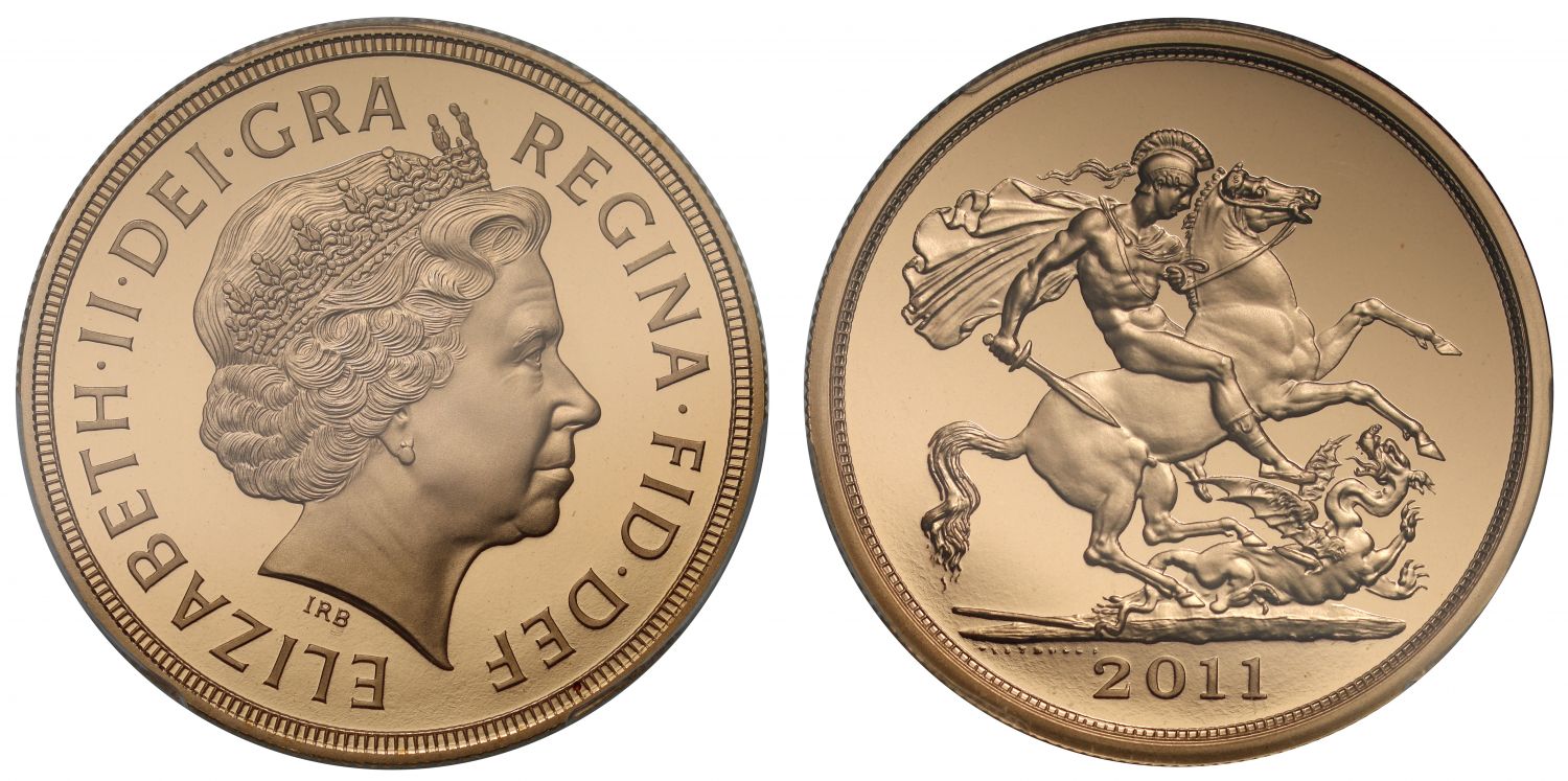 Elizabeth II 2011 proof Five-Pounds PR70 DCAM