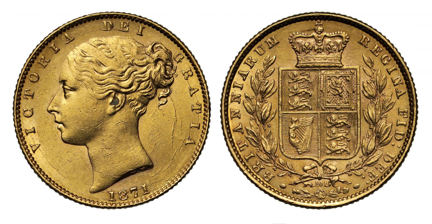 Victoria 1871 Sovereign die number 101