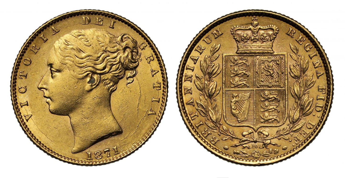 Victoria 1871 Sovereign die number 101