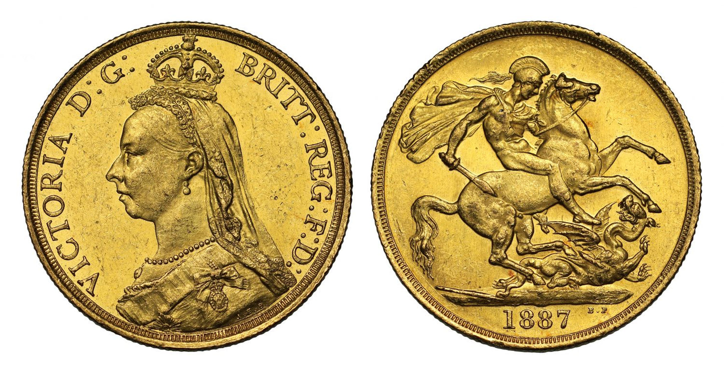 Victoria 1887 Jubilee gold Two-Pounds, Dies 2c/3a