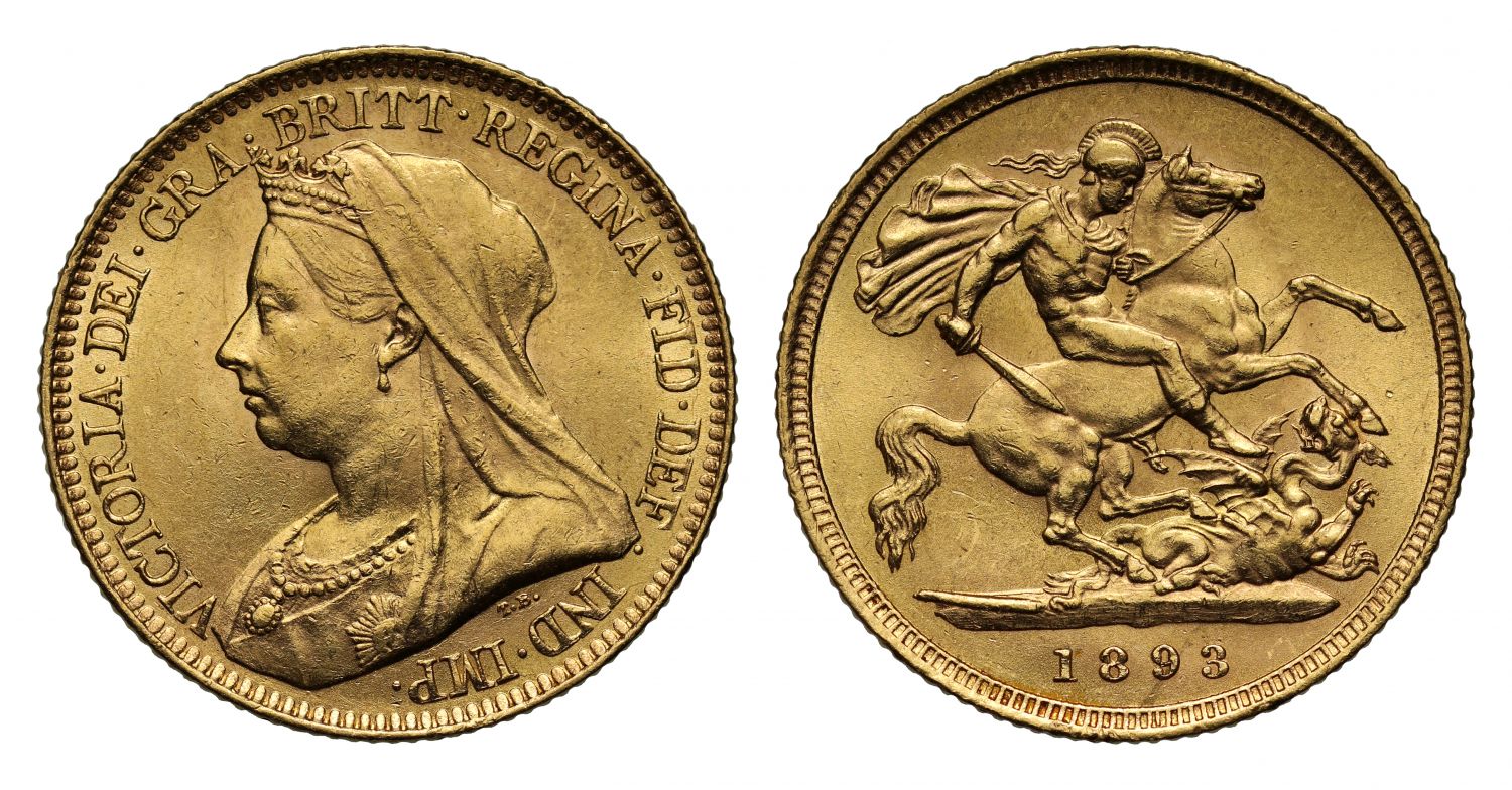 Victoria 1893 Half-Sovereign, old head, London Mint