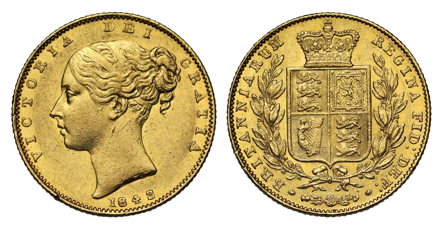 Victoria 1843/2 Sovereign, 3 struck over 2, rare overdate R3