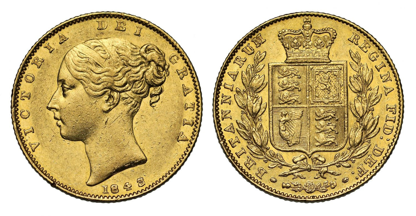 Victoria 1843/2 Sovereign, 3 struck over 2, rare overdate R3