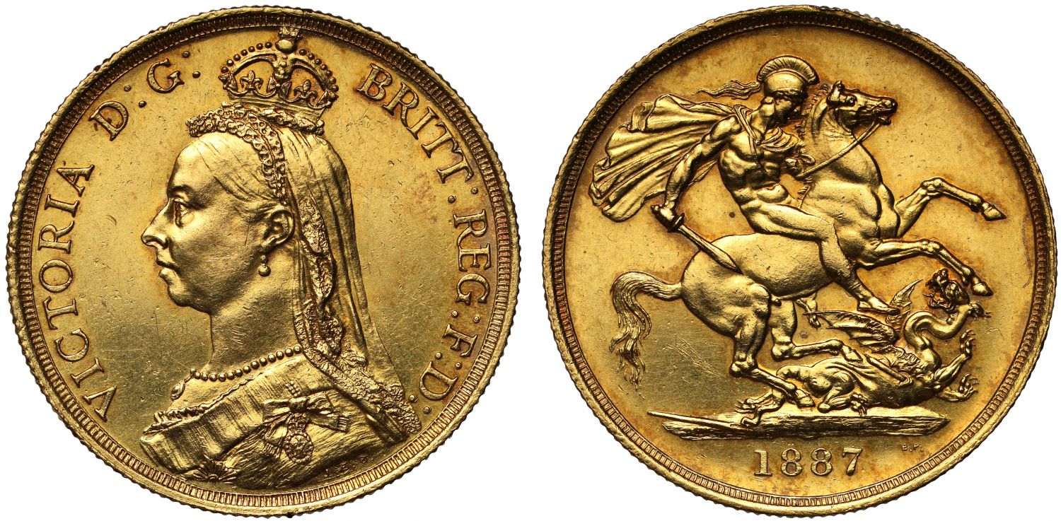 Victoria 1887 Two-Pounds, Golden Jubilee Issue, dies 2b/2