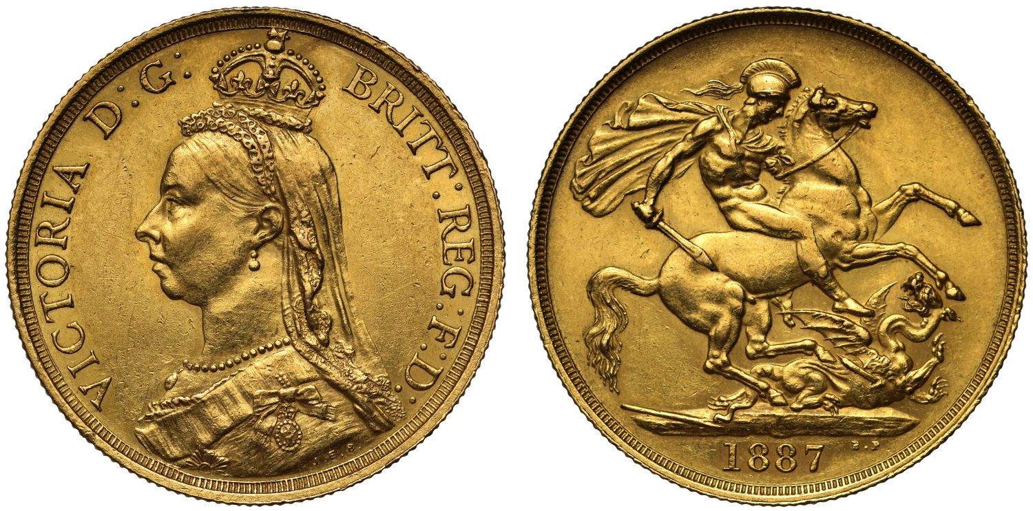 Victoria 1887 Two-Pounds, Golden Jubilee Issue, dies 2c/3a
