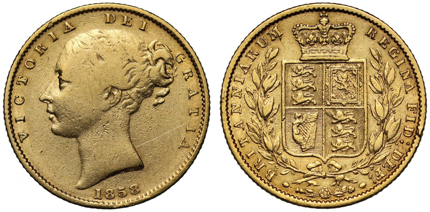Victoria 1858 Sovereign GRATIA unbarred As, very rare