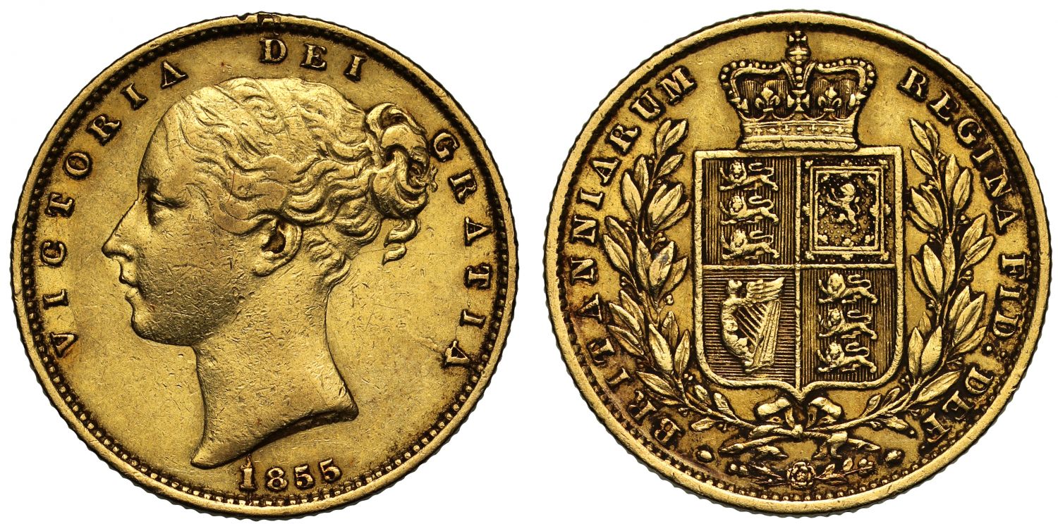 Victoria 1855 Sovereign WW raised, very rare