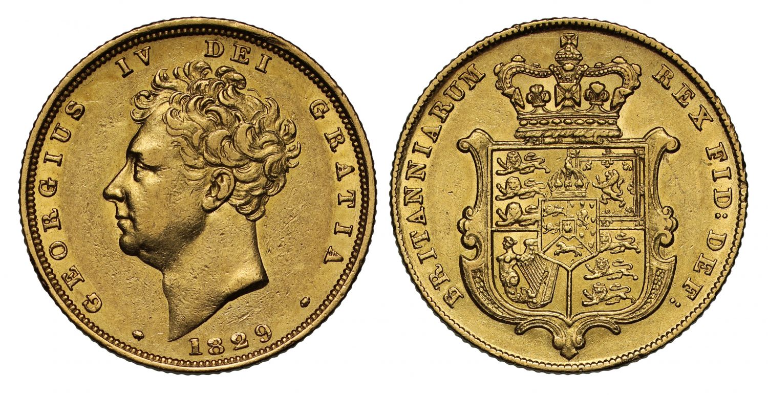 George IV 1829 bare head Sovereign