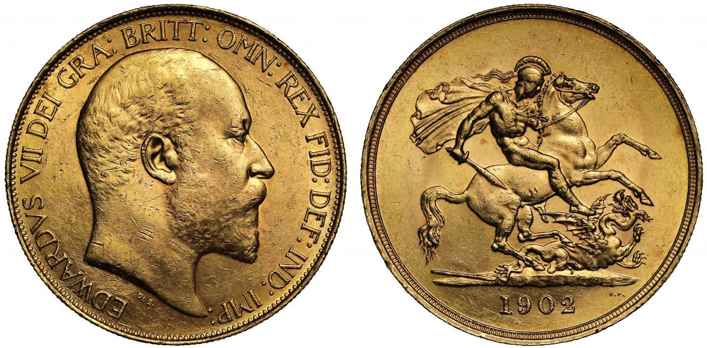 Edward VII 1902 Five-Pounds, currency issue, mintage 34,910