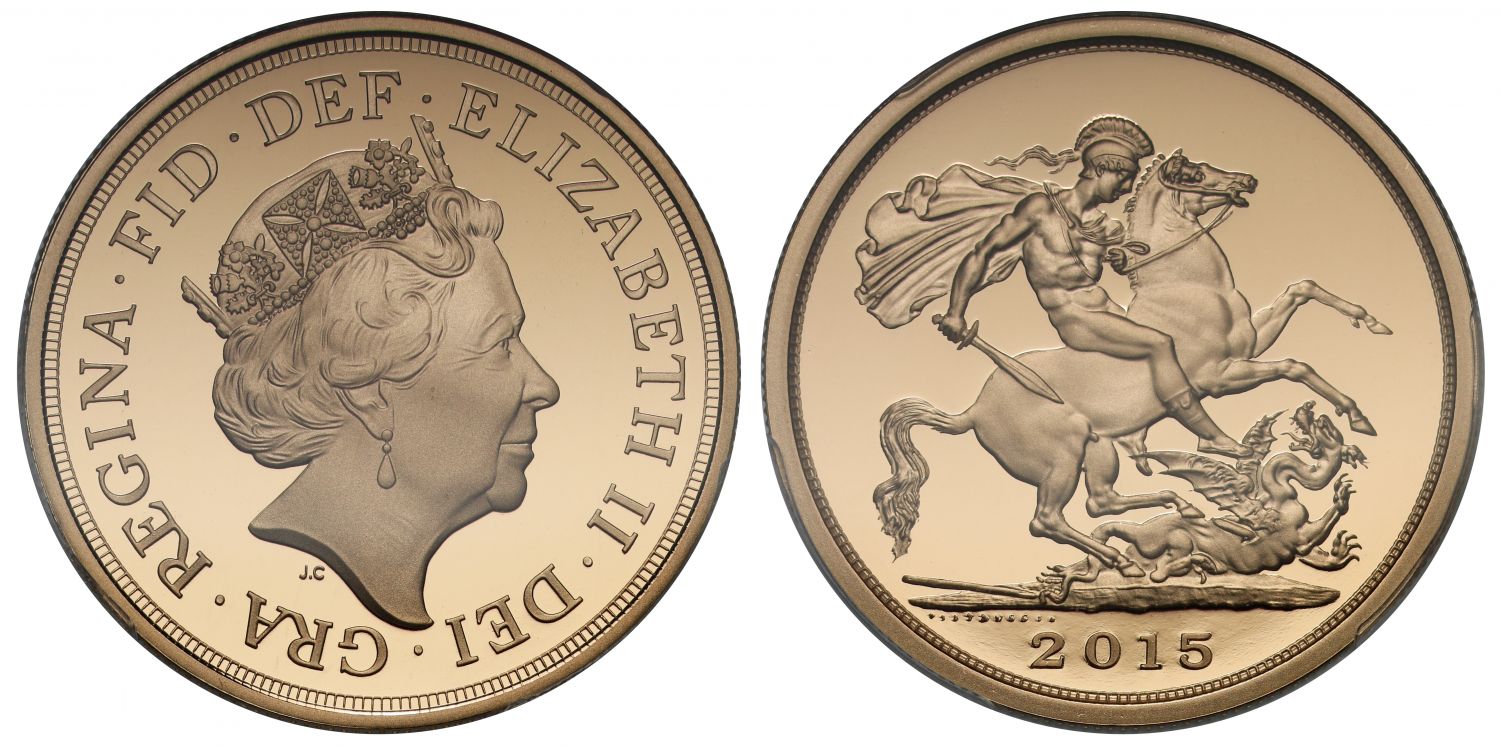 Elizabeth II 2015 proof Five-Pounds PR70 DEEP CAMEO
