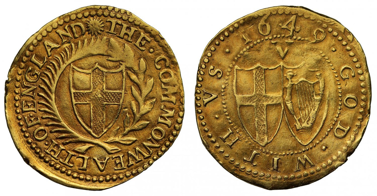 Commonwealth 1649 Crown of Five Shillings, first dated gold crown