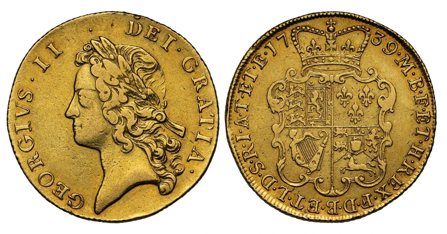 George II 1739 Two-Guineas, obv.5/rev.6 8 string harp