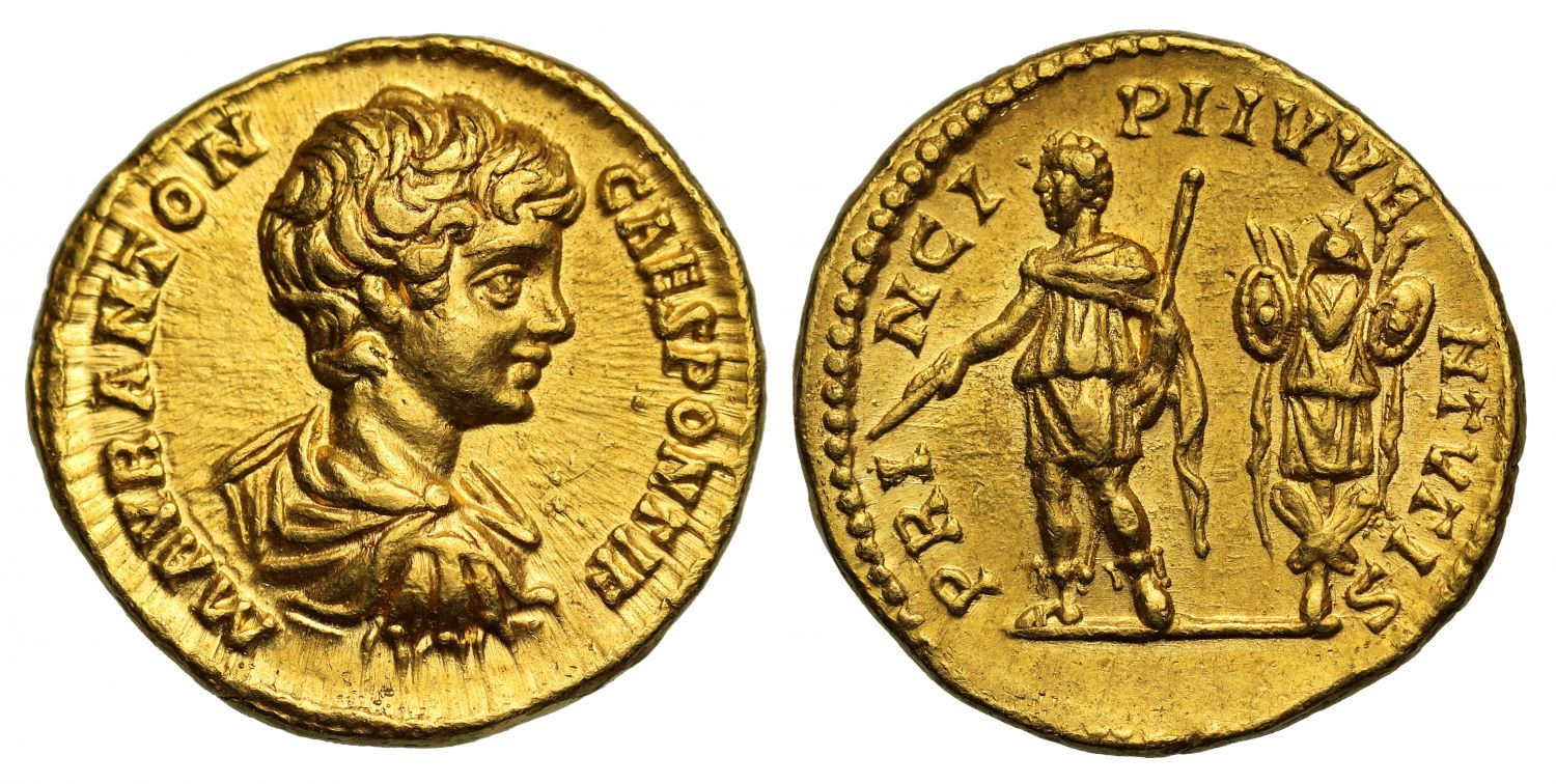 Caracalla, Gold Aureus, NGC Ch AU 5/5 3/5