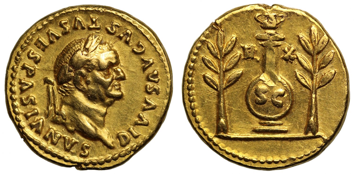 Vespasian, posthumous Gold Aureus struck by Titus, Rome mint