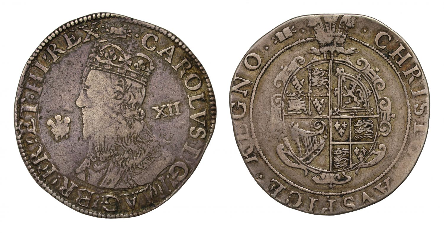 Charles I Shilling Aberystwyth Mint, utilising the halfcrown reverse die, very rare