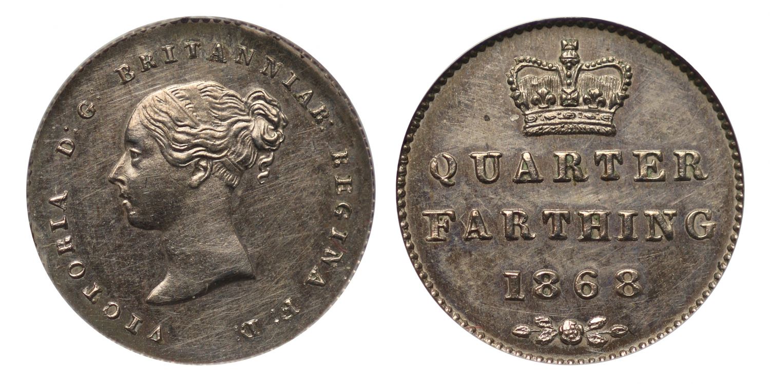 Victoria 1868 cupro-nickel proof Quarter-Farthing CGS UNC 82