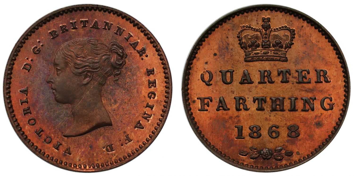 Victoria 1868 copper proof Quarter-Farthing - not bronzed