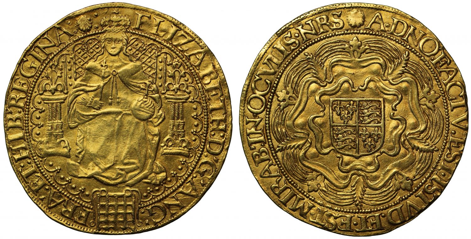 Elizabeth I fine gold Sovereign Sixth issue initial mark escallop