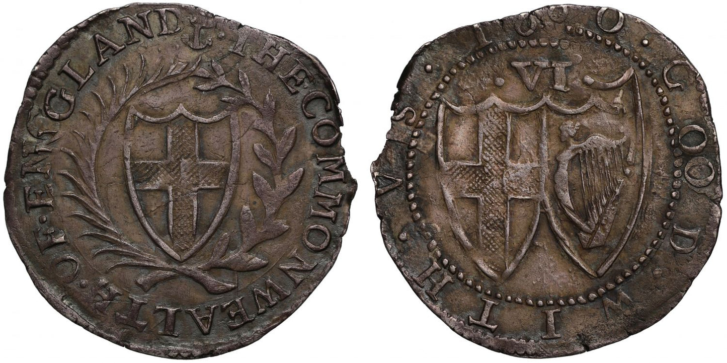 Commonwealth 1660 Sixpence AU53, initial mark anchor, reverse reads GOOD