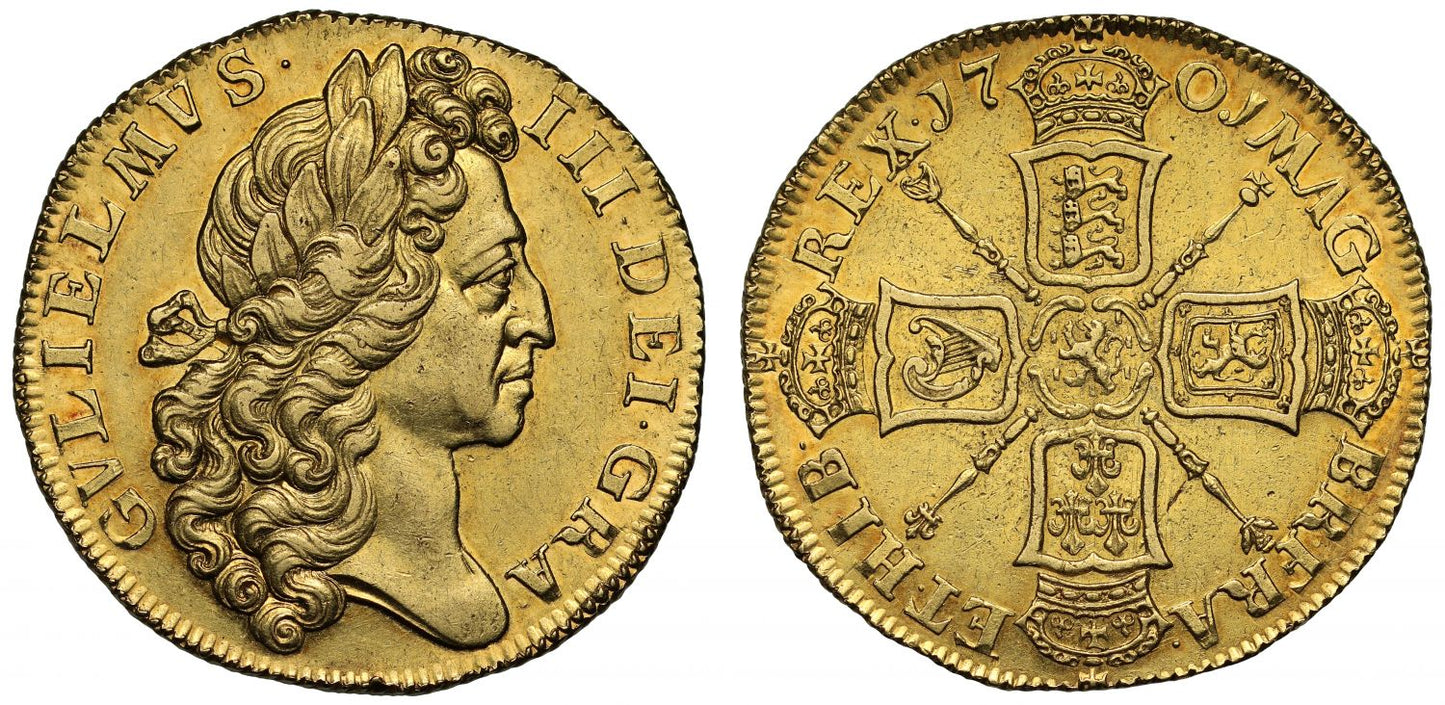 William III 1701 "Fine work" Two-Guineas AU58