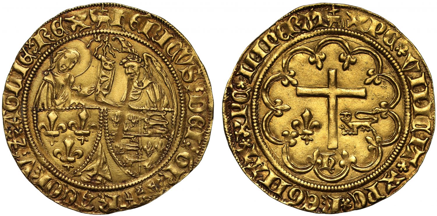 Anglo Gallic, Henry VI Salut d'Or, Amiens Mint, mm paschal lamb