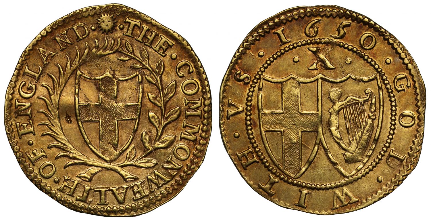 Commonwealth 1650 Double Crown of Ten Shillings, initial mark sun with stops