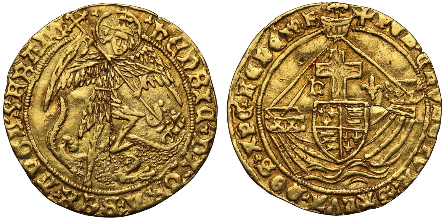 Henry VI gold Angel, second reign, mm cross pattée on reverse only