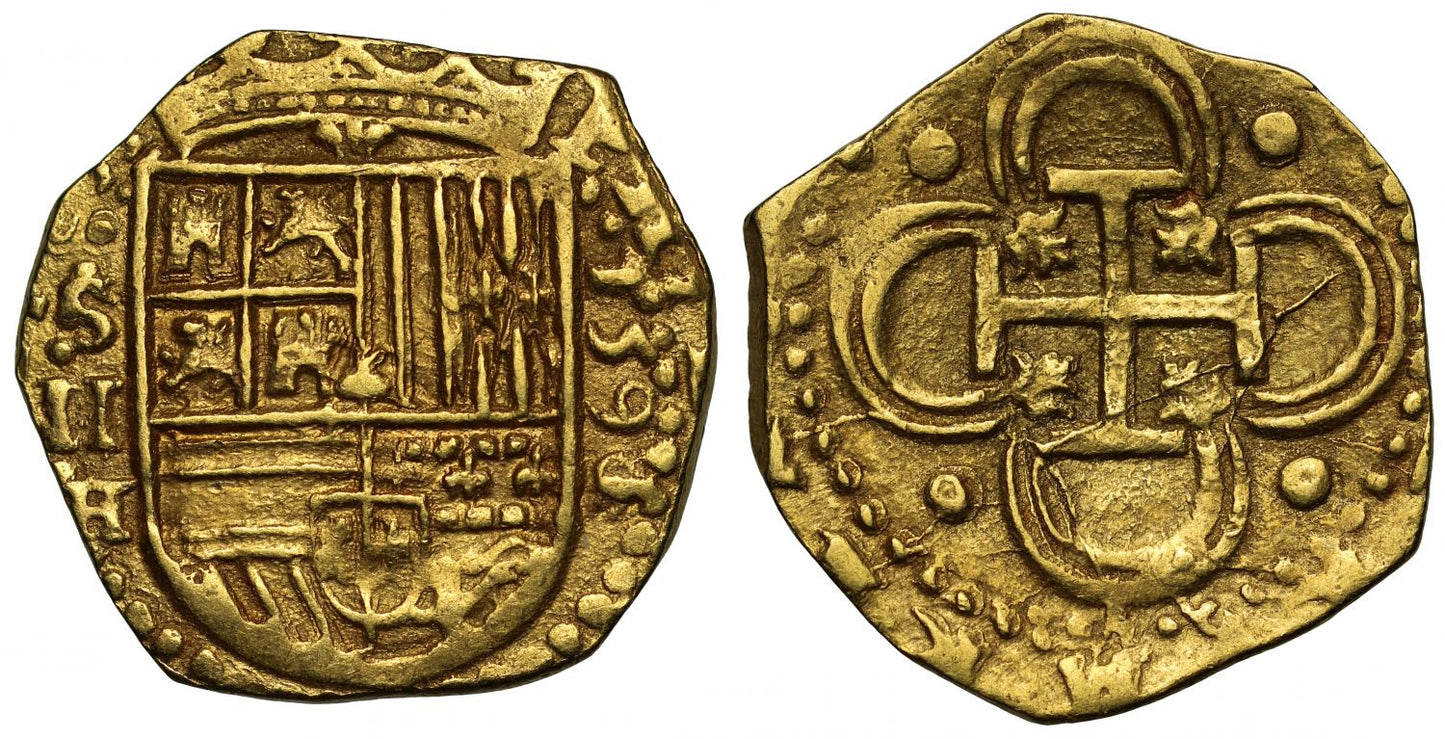 Spain, Felipe II "Cob" 2-Escudos 1591 Seville