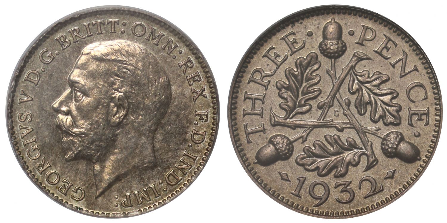 George V 1932 VIP Proof Threepence, extremely rare, CGS UK 93