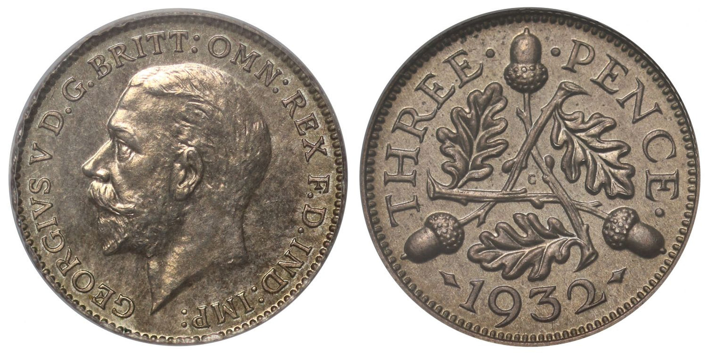 George V 1932 VIP Proof Threepence, extremely rare, CGS UK 93