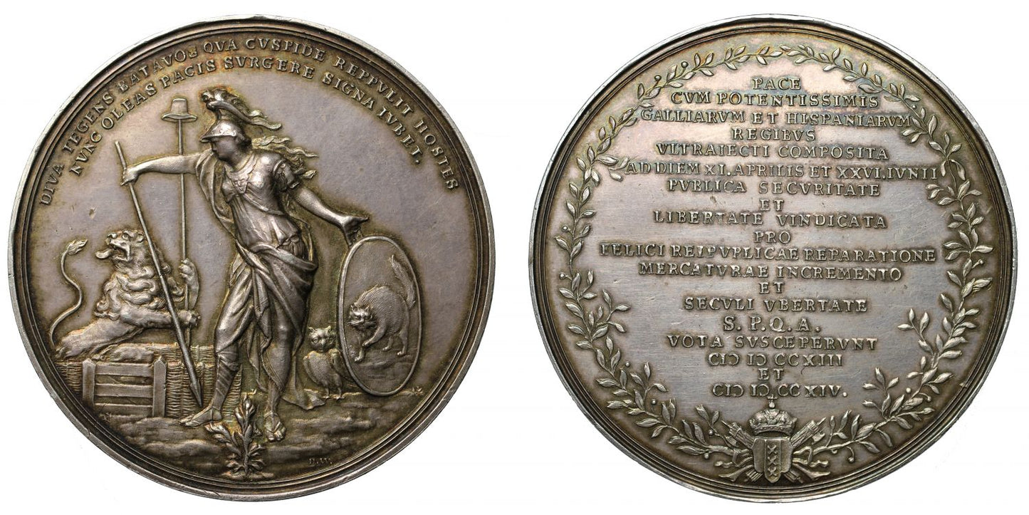 Peace of Utrecht 1713, silver medal by D. Wijs.