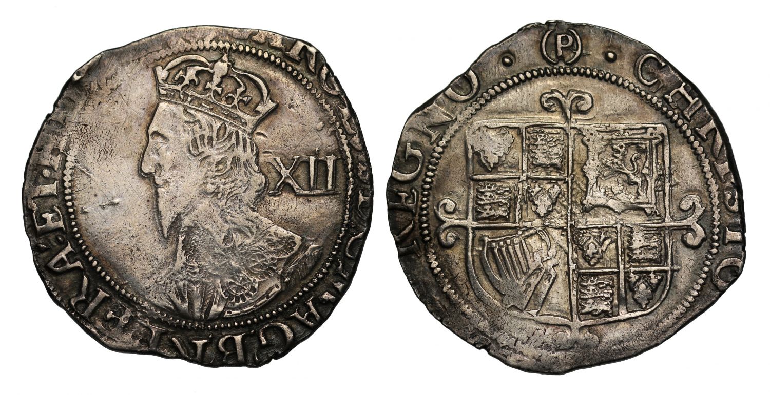 Charles I Shilling Tower under Parliament, mm (P) after King had left London