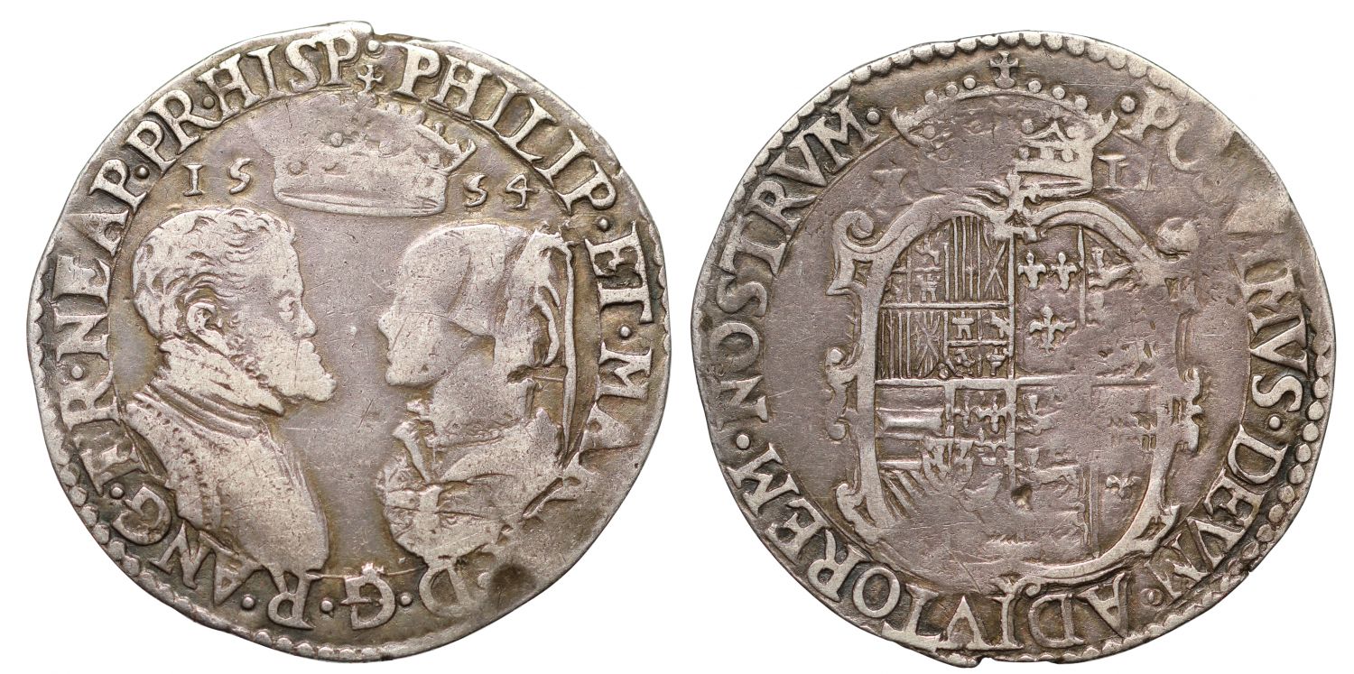 Philip and Mary 1554 Shilling, with full Latin titles