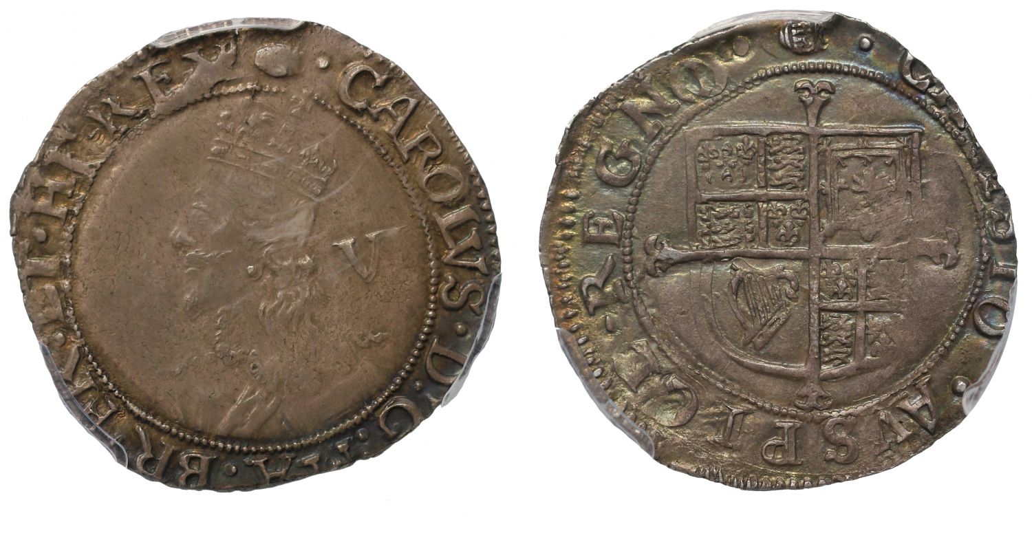 Charles I Sixpence mint mark tun AU55