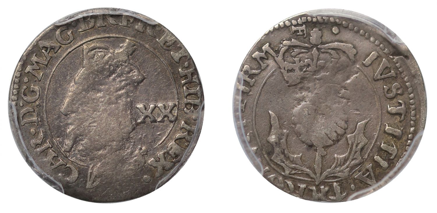 Scotland, Charles I Twenty-Pence, unrecorded legend readings, VF20