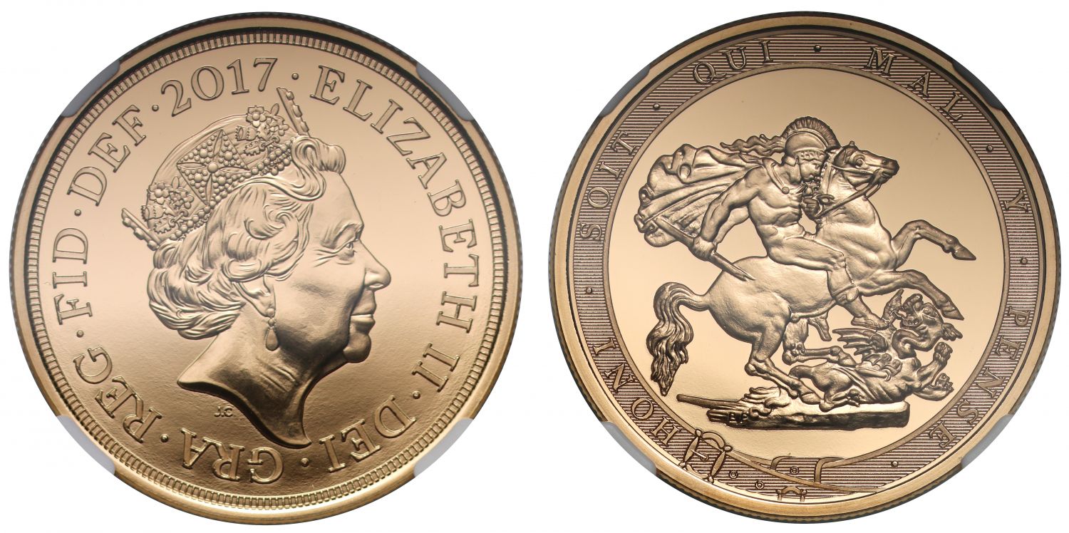 Elizabeth II 2017 gold Five-Pounds MS70 DPL