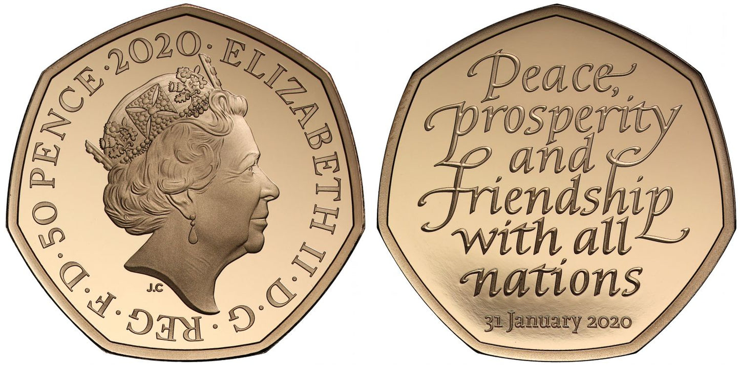 Elizabeth II 2020 Withdrawal from the European Union, Brexit, gold Proof Fifty-Pence