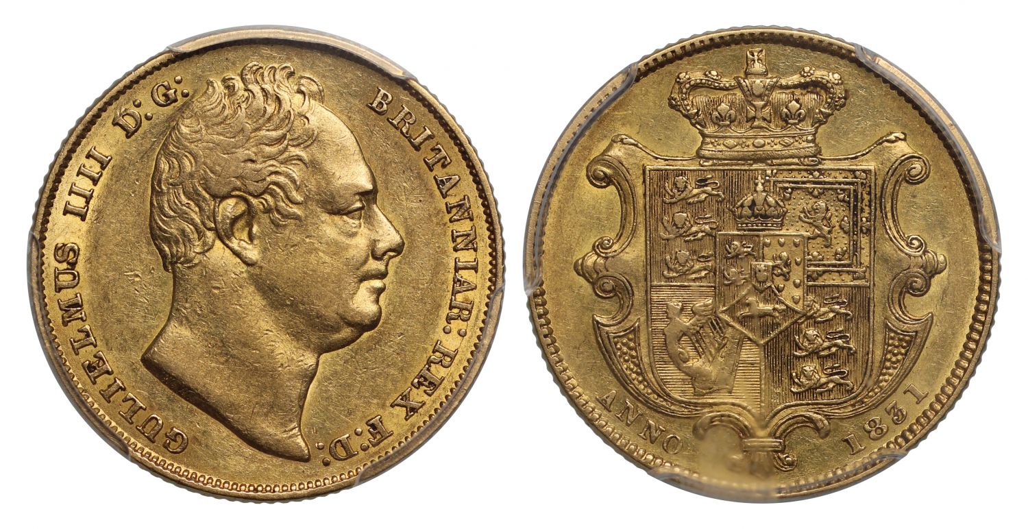 William IV 1831 Sovereign, first bust, first year of currency issue AU53